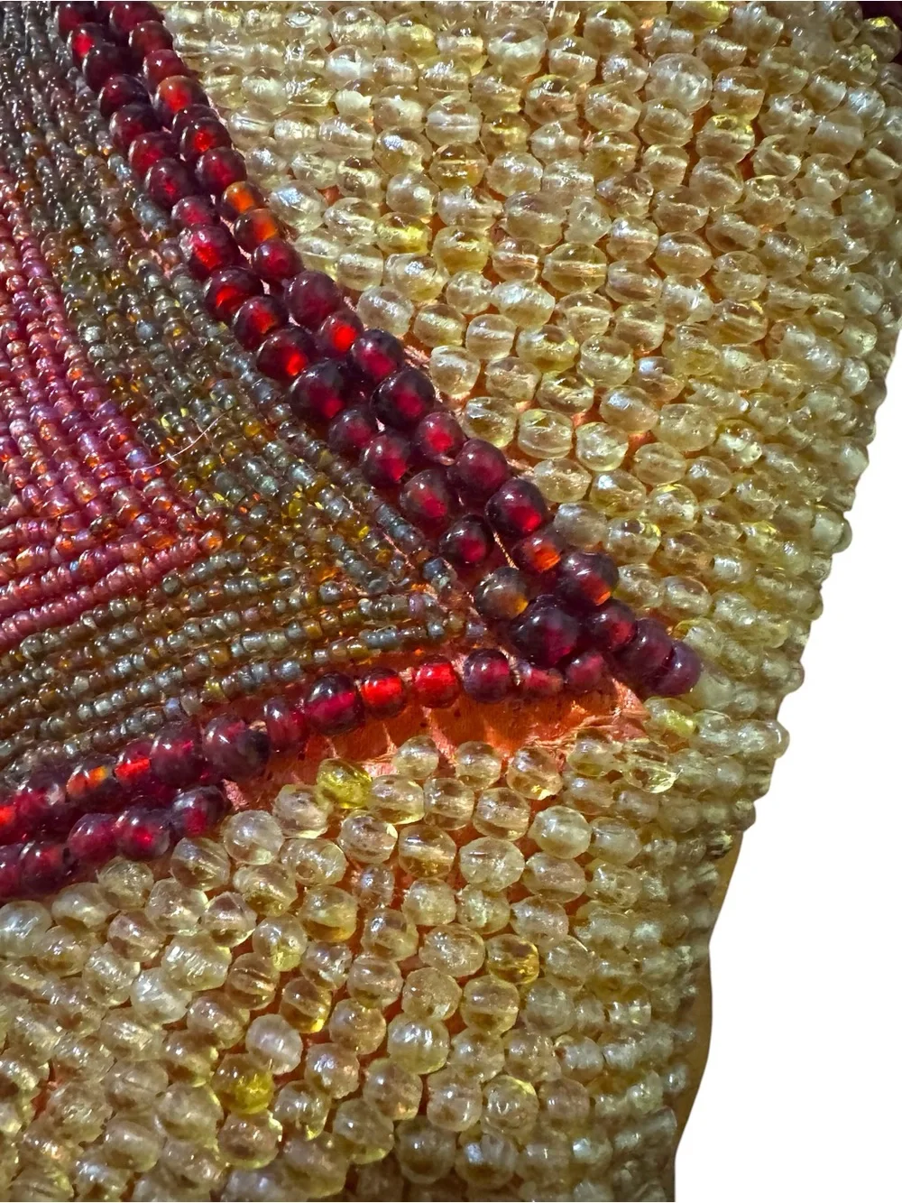 Pier 1 00’s Gold & Burgundy Glass Beaded Aztec Boho-Luxe Throw Pillow 11x11”